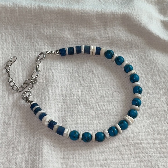 New Blue Turquoise and White Puka Shell Sterling SilverBracelet. - Picture 6 of 7